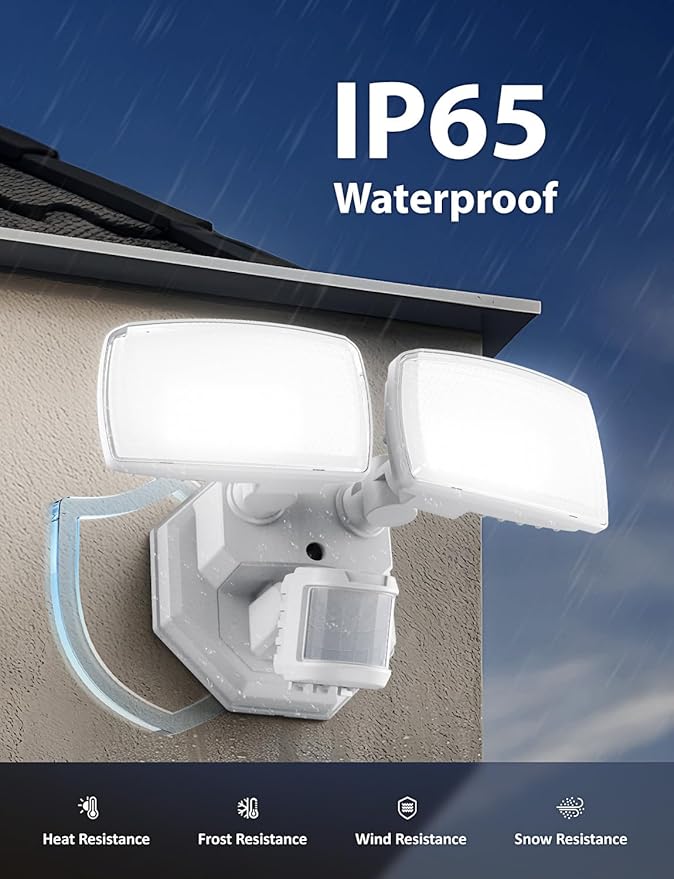 Onforu 32W 2 Head Motion Sensor Outdoor Lights, 3200LM 6500K LED Security Light, Dusk to Dawn, Motion Detector Light for Outside, IP65 Waterproof Flood Lights for Garage, Yard(White)-VerdiqueGarden