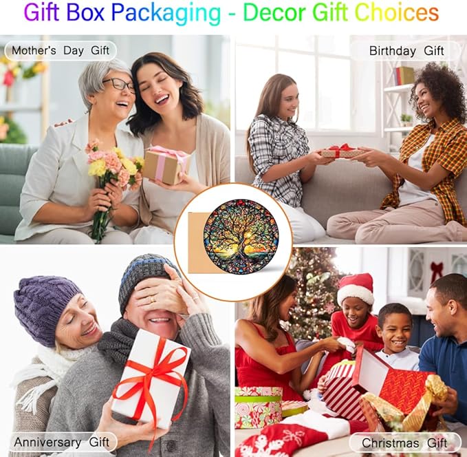 Tree of Life Sun Catcher Stained Glass Window Hanging - Handmade Suncatchers for Windows Hanging Stained Glass Suncatcher - Sun Catchers Indoor Window Wall Home Decor Glass Panel Gift for Women Men-VerdiqueGarden