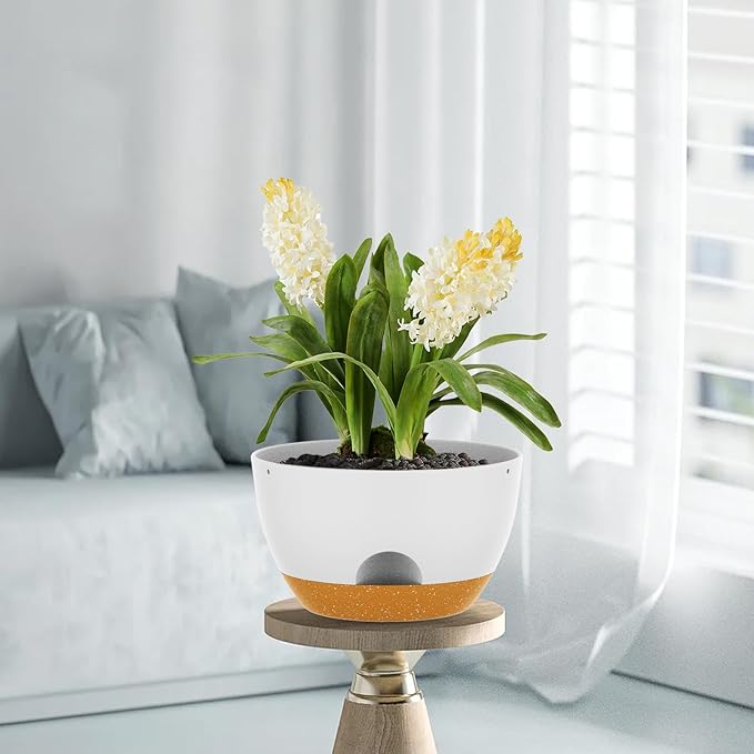 12 Inch Hanging Baskets 2 PC with Chains, Self-Watering Hanging Planters for Indoor Outdoor Plants, Plastic Hanging Flower Pots,White Brown-VerdiqueGarden