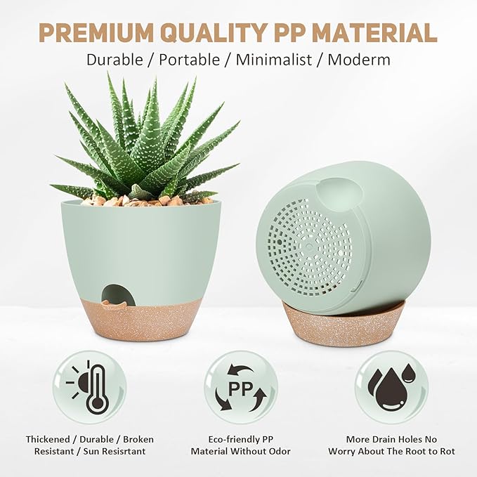 12 inch Large Self Watering Plant Pots, Flower Pots Planters with Multi Mesh Drainage Holes for Indoor Outdoor Garden Plants and Flowers-VerdiqueGarden