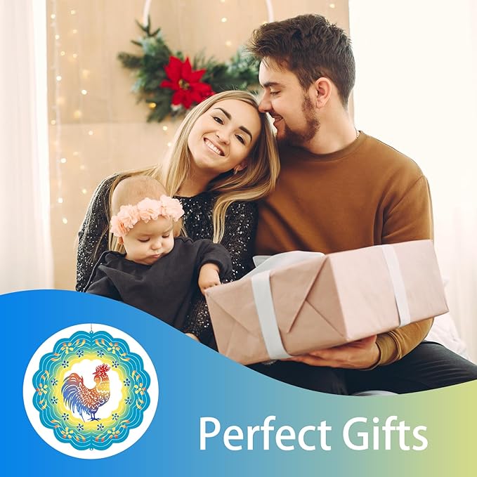 Rooster Wind Spinners Metal Chicken Gifts for Mom Women Grandma,12inch Hanging Wind Spinner for Outdoor&Indoor Decor Wind Chime Christmas Ornament Gifts for Yard Garden Decoration-VerdiqueGarden