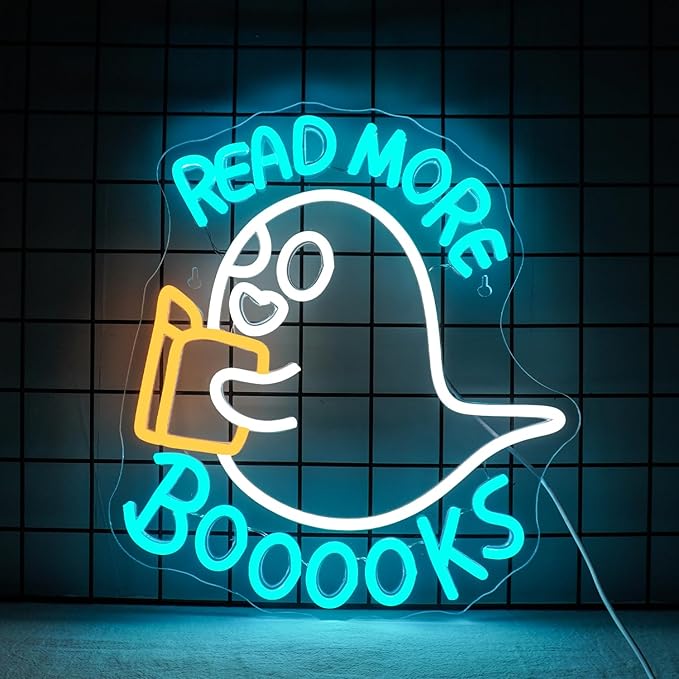 Read More Booooks Neon Sign Read More Books Neon Signs for Wall Decor Dimmable Book Neon Lights Classroom LED Light Up Boo Sign for Bedroom Bookstore Reading Room Library Study Room Decoration-VerdiqueGarden
