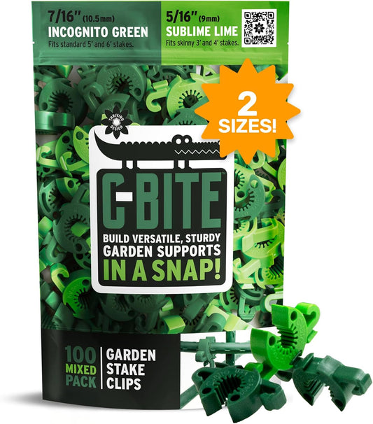 Plant Mixed Color & Size Support Clips | Tomato Cage Connectors for Trellis, Garden Stakes, Wire Fence, Climbing Plants, Vine, Gardening Protection | 50 Lime (5/16") + 50 Green (7/16")-VerdiqueGarden