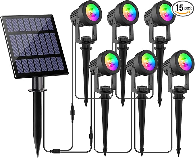 Solar Spot Lights Outdoor, Color Changing Lights RGB Landscape Lighting Waterproof Auto ON/Off Adjustable Garden Spotlight for Yard, Garden, Driveway, Pool, Lawn (6-in-1)-VerdiqueGarden