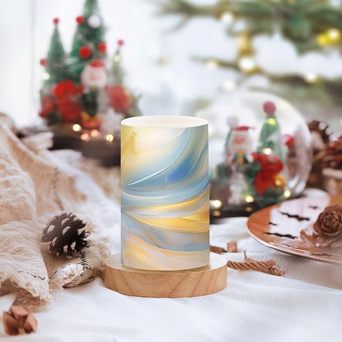 Flickering Flameless Candles, Blue Gold Marble LED Candles with Remote Timer, Set of 2 Battery Operated Candle for Valentine Wedding Birthday-VerdiqueGarden
