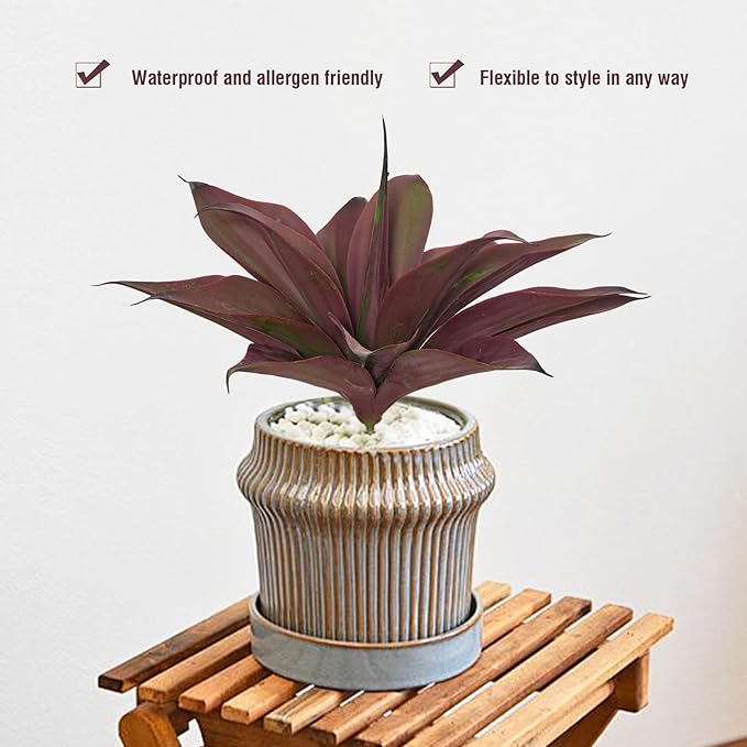 Fake Plants Artificial Agave Plants 13.8" Large UV Resistant Fake Agave Planters for Indoor and Outdoor Decorating Tropical Plant Succulents Greenery Indoor Decor(2Pack, Purple-VerdiqueGarden