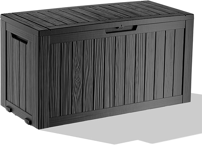 75 Gallon Waterproof Outdoor Storage Box,Resin Deck Box,Lockable Outside Storage Box Container for Patio Furniure,Garden,Pool Tools (75 Gallon,Black)-VerdiqueGarden