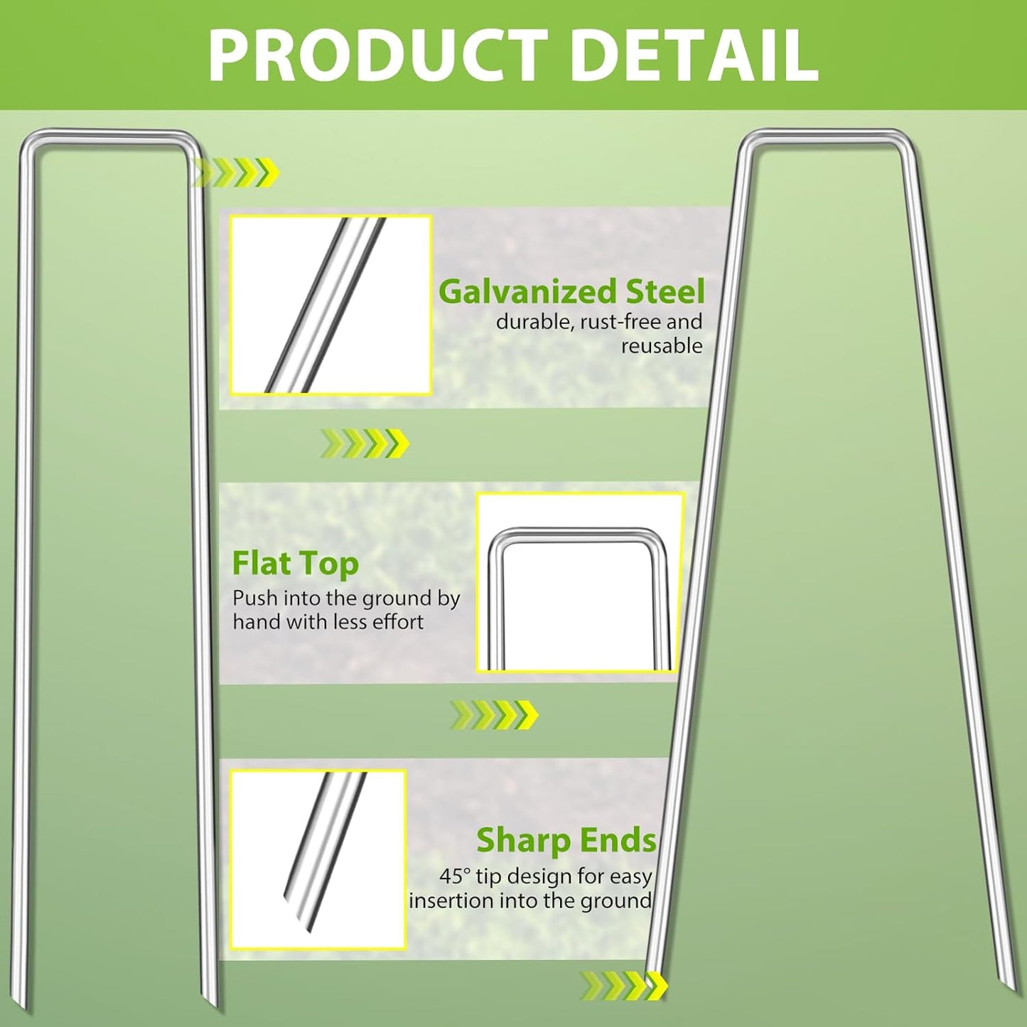 Landscape Staples 12 Inch, 50 Pack 8 Gauge Galvanized Garden Staples U-Shaped Landscape Stakes, Heavy Duty Ground Stakes for Outdoor Decorations, Weed Barrier Fabric, Irigation Tubing, Tent-VerdiqueGarden