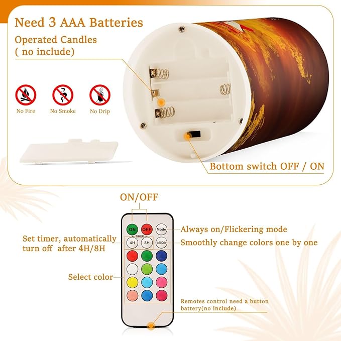 Flickering Flameless Candles, Rock Guitar in Fire Flames LED Candles with Remote Timer, Set of 2 Battery Operated Candle for Valentine Wedding Birthday-VerdiqueGarden