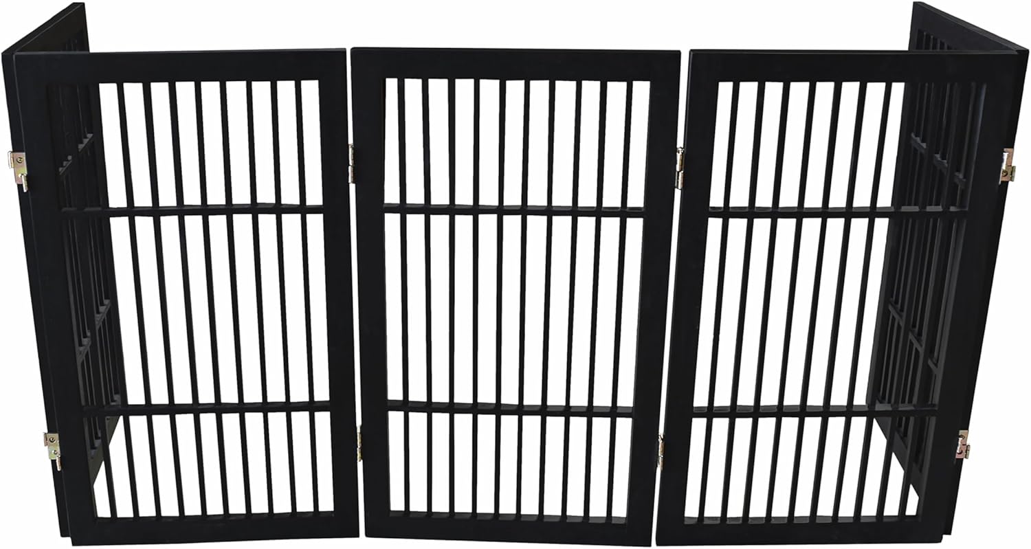 Pet Dog Gate Strong and Durable Freestanding Folding Acacia Hardwood Portable Wooden Fence Indoors or Outdoors by Urnporium (Black Pet Gate, 5 Panel 30" Tall)-VerdiqueGarden