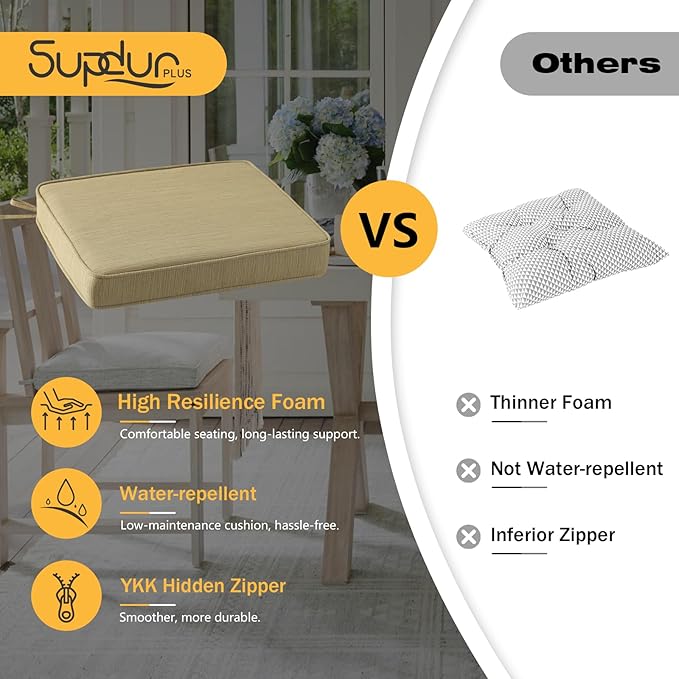 Outdoor Square Corner Seat Cushion, 18.5"x16"x3", Set of 4, Non Slip Seat Cushion Pads with Removable Cover for Patio Furniture, Garden Yard Lawn, Warm Taupe-VerdiqueGarden