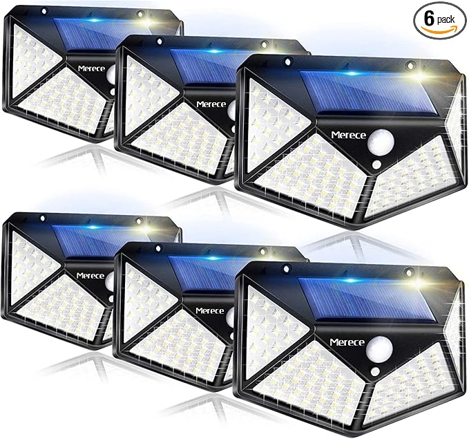 VINHMOR Solar Lights Outdoor 6 Pack, 100LED/3 Modes 270° Lighting Angle Motion Sensor Security Lights, IP65 Waterproof Wall Lights Solar Powered, Bright for Backyard Garden Fence Patio Front Door-VerdiqueGarden