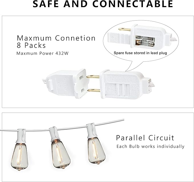 DAMAING Outdoor String Lights 200FT Waterproof,Patio String Lights for Outside with Shatterproof 104 Edison LED Bulbs,Vintage Dimmable Hanging Lights for Christmas,Wedding,2 Pack × 100FT White Cable-VerdiqueGarden