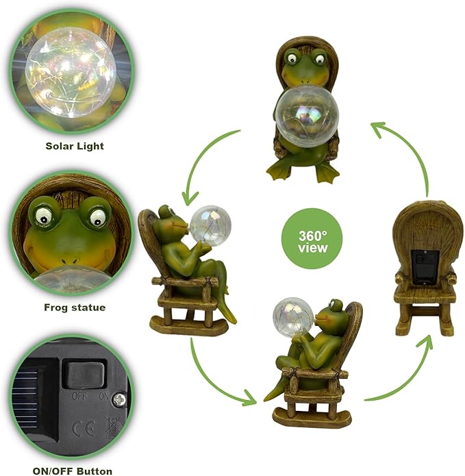 Funoasis Garden Outdoor Frog with Solar Powered Lamp Unique Gifts for Mom Outside Decor for Lawn Balcony Home Ornaments-VerdiqueGarden