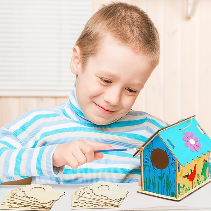 Fennoral 12 Pack Bird House Craft Kit for Kids Make You Own Bird Wind Chime Kit DIY Build and Paint Wooden Birdhouses Bird Feeder Art and Craft for Spring Yard Garden Outdoor Decoration-VerdiqueGarden