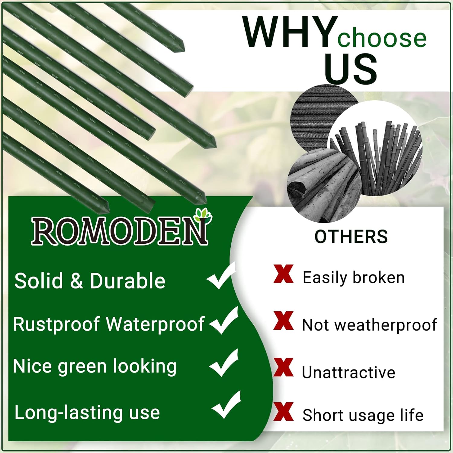 Garden Stakes 48'' Plant Sticks, 50PCS Plastic Coated Steel 4ft Plant Stakes Support for Growing Climbing Plants, Tomato Stakes Gardening Supplies-VerdiqueGarden