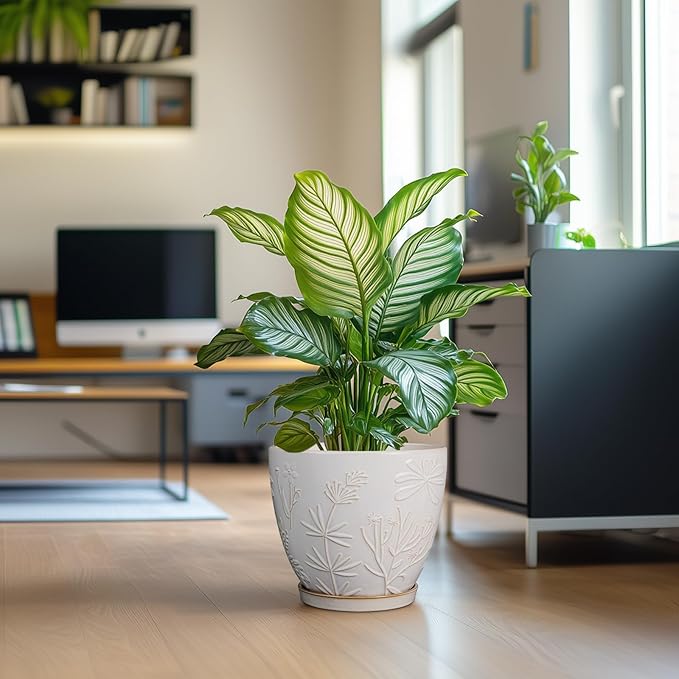 10 Inch Plant Pot Ceramic Planter Pot with Drainage Hole and Saucer Round Planter Large Flower Pot for Indoor Outdoor Plants Home Garden Decor White-VerdiqueGarden