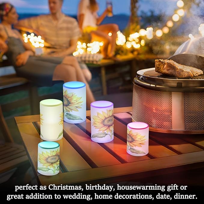 Flickering Flameless Candles, Beautiful Sunflower LED Candles with Remote Timer, Set of 2 Battery Operated Candle for Valentine Wedding Birthday-VerdiqueGarden