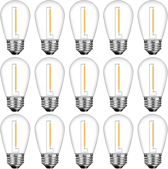 Shatterproof S14 LED Replacement Bulbs for Outdoor String Lights, 15 Pack 1W Equivalent to 11W Incandescent Bulb, Soft White 2200K, Dimmable, E26 Regular Base-VerdiqueGarden