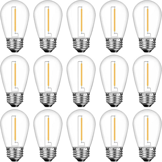 Shatterproof S14 LED Replacement Bulbs for Outdoor String Lights, 15 Pack 1W Equivalent to 11W Incandescent Bulb, Soft White 2200K, Dimmable, E26 Regular Base-VerdiqueGarden