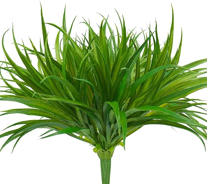 6Pcs Artificial Grass Fake Plants 17.3in 16 Leaves Outdoor Fake Grass UV Resistant Greenery Plastic Plants for Home Window Garden Office Patio Hanging Planter Pathway Front Porch Décor-VerdiqueGarden