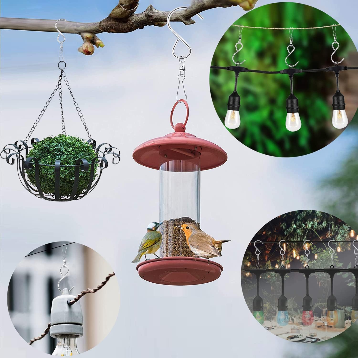 24 Pcs Swivel Clip Hanging Hooks, Stainless Steel 360 Degree Rotating Windsock Clips for Hanging Wind Chimes, Plants, Bird Feeder, Crystal, Birdcage-VerdiqueGarden