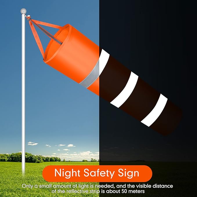 2 Pcs Airport Windsocks Measurement Sock Bag with Reflective Belt Oxford Fabric Ripstop Wind Sock Wind Direction Indicator Windsocks Outdoor Aviation Flag for Airport Farm, 31.5 Inch, 39 Inch(Orange)-VerdiqueGarden