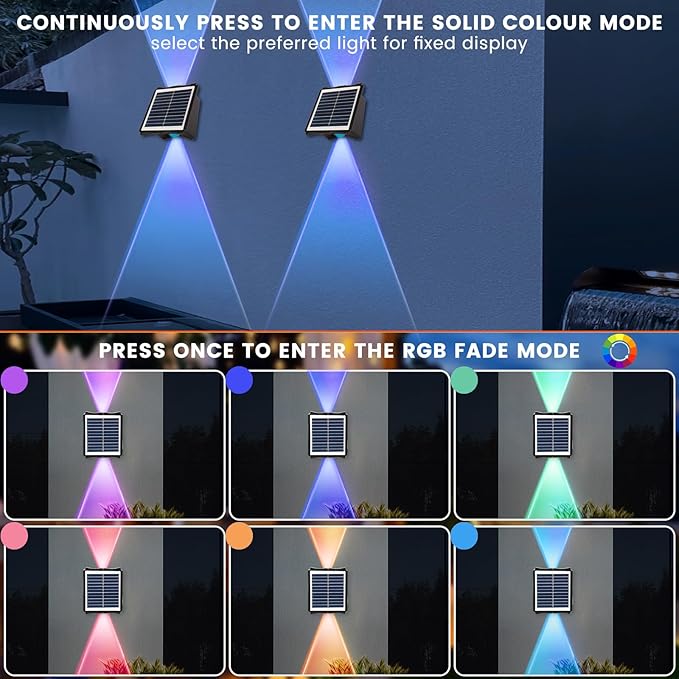 Solar Powered Outdoor LED Lights, Waterproof Wall Sconces, 2 LEDs Fence Lights, Up & Down Lighting for Backyard, Deck, Patio, Porch, Balcony, Garden (2 Pack)-VerdiqueGarden
