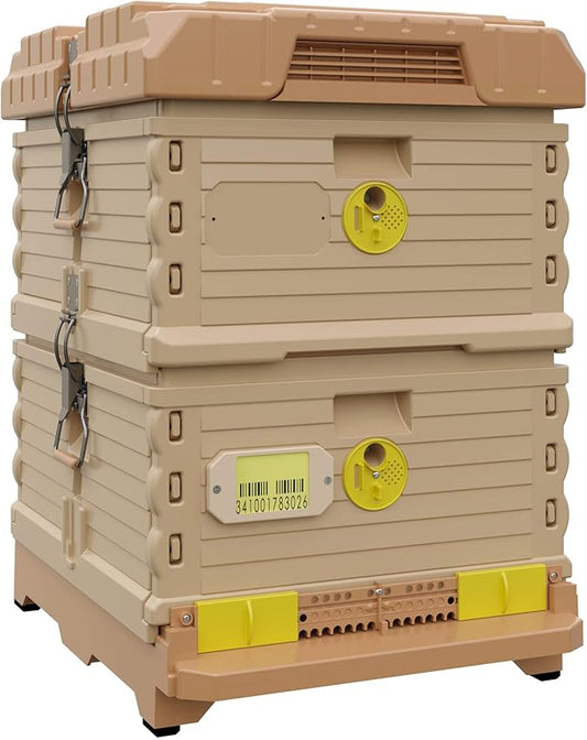 Ergo Insulated 10 Frame Bee Hive Set [NO Frames Included] (Double Deep, Tan Body Yellow Entrance)-VerdiqueGarden