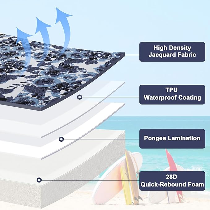 Favoyard Outdoor Chair Cushion 22 x 22 x 3 In Waterproof Pattern Fade Resistant Cushions for Patio Furniture with Removable Cover Attach Straps 28D Foam Insert Cushions Pads for Seat Sofa Couch 2 Pack-VerdiqueGarden