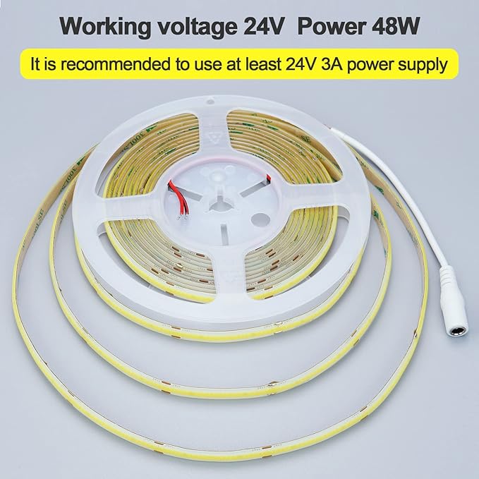 24V COB LED Strip Light Natural White 4000K 5M/16.4ft 2400LEDs Waterproof IP65 Uniform Glow CRI 93+ Flexible LED Tape Lights for DIY Cabinet Bedroom Kitchen Home Decor(No Power Supply)-VerdiqueGarden
