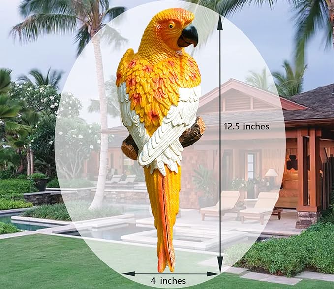 Yellow Bright Resin Parrot Statues and Figurines Home Decorations, Realistic Tropical Parrot Sculpture for Wall Decor, Tree, Patio, Garden, Outdoor Pool Statues DIY Bird Ornament(Yellow)-VerdiqueGarden