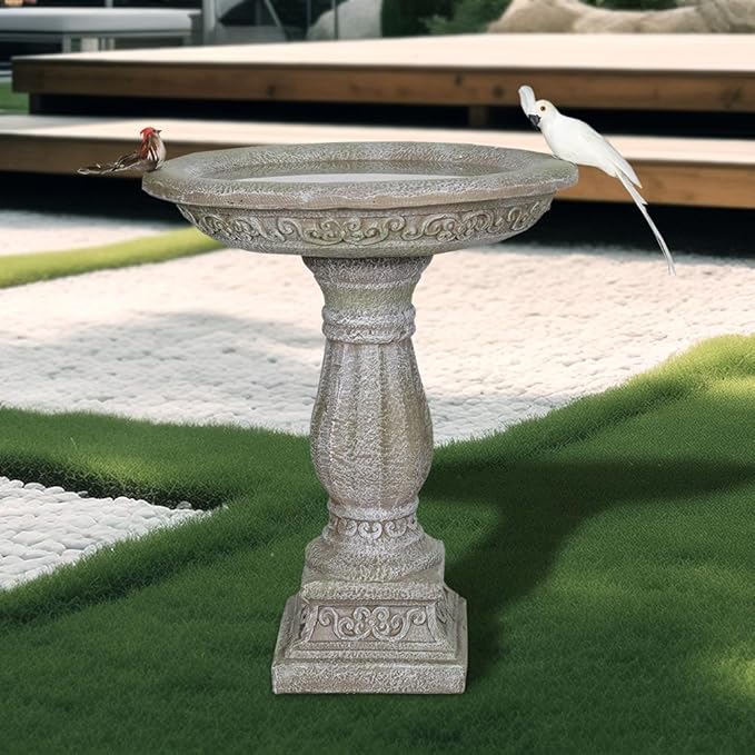 SKYFIRE 20”Dia.X 23.8”Tall Outdoor Birdbath with Pedestal - Modern Garden Birdbaths Outdoor Decor for Bird Spa & Birdfeeder, Floor Bird Baths for Garden Patio, Yard, Lawn-VerdiqueGarden