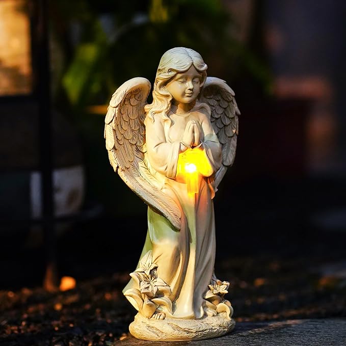 Angel Solar Garden Statues: 12.5” Cemetery Decorations for Grave Praying Angel Figurines for Outdoor Lawn Yard Patio Decor Memorial Gifts for Women-VerdiqueGarden