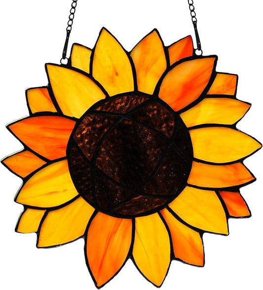 BOXCASA Sunflower Gifts Stained Glass Window Hangings,Sunflower Suncatcher Best Teacher Gifts for Women,Sunflower Decor Suncatcher for Window,Home Decor,Gift for Teacher Mother Grandma-VerdiqueGarden