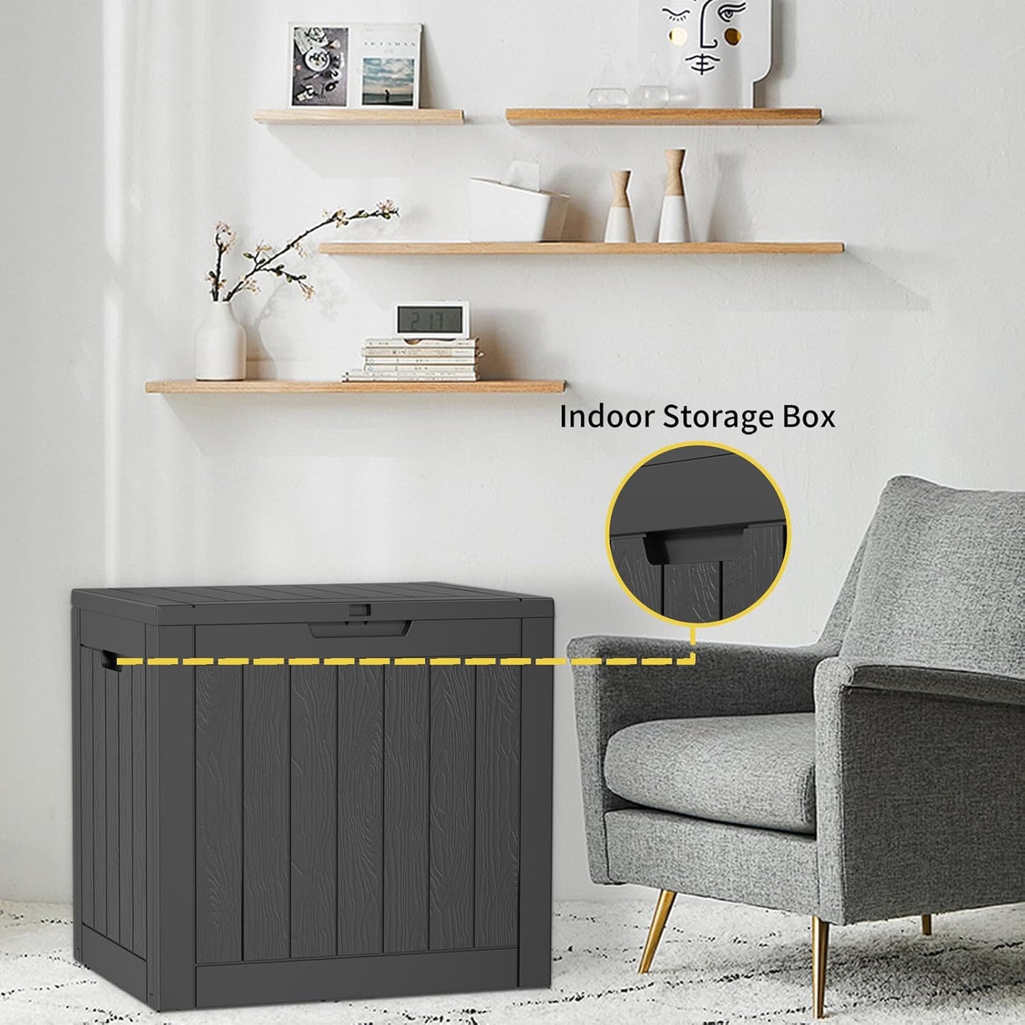 30 Gallon Outdoor Storage Box, UV Resistant Outdoor Storage Box Waterproof, Lockable Resin Deck Box for Garden Tools Equipment and Cushions, Black-VerdiqueGarden