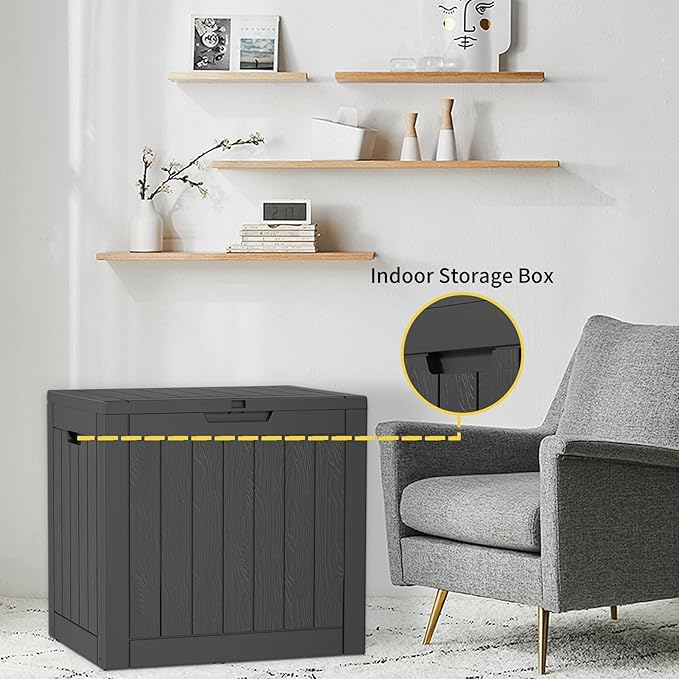 30 Gallon Resin Deck Box,Lockable Outdoor Storage Box for Patio Cushions Storage Furniture,Garden Tools,Pool Supplies, Weatherproof and UV Resistant- Black-VerdiqueGarden