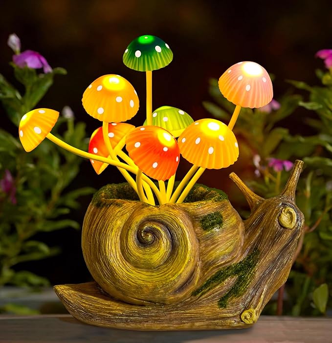Solar Lights Outdoor Garden Statue,Cute Snails Figurines with Mushroom LED Solar Lights Fairy Garden Accessories,Birthday Gifts for Women Mom Gardening for Patio,Yard Art,Lawn Ornament,Porch,Backyard-VerdiqueGarden