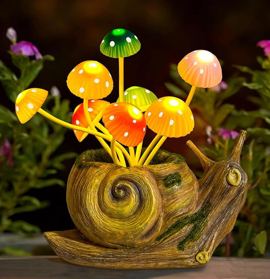 Solar Lights Outdoor Garden Statue,Cute Snails Figurines with Mushroom LED Solar Lights Fairy Garden Accessories,Birthday Gifts for Women Mom Gardening for Patio,Yard Art,Lawn Ornament,Porch,Backyard-VerdiqueGarden