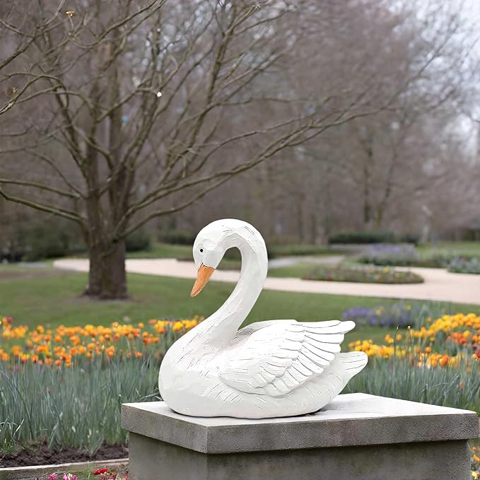 White Swan Figurine - Home Decor Exquisite Sculpture Resin，Artistic White Goose Statue Craft for Elegant Outdoor Garden and Yard Decoration, 7.48 Inches-VerdiqueGarden