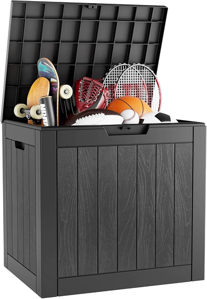 Outdoor Storage Box, 32 Gallon Deck Box Indoor Outdoor Storage Bin,Waterproof Resin Patio Storage Box for Garden Tools,Package Delivery,Pool Accessories,Sports Equipment,Patio Furniture,Lockable-VerdiqueGarden