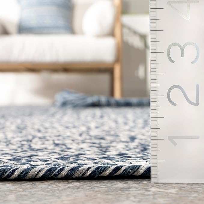 nuLOOM Oval 3' x 5' Solid Hand Braided Indoor/Outdoor Area Rug, Pet-Friendly, High Traffic, Weather Resistant, for Patio, Balcony, Bedroom, Living, Dining Room, Wynn Navy-VerdiqueGarden