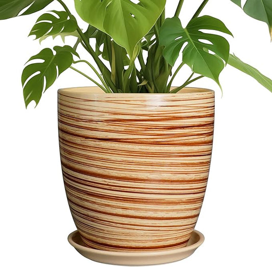 10 Inch Plant Pot Ceramic Pots for Plants with Drainage Hole and Saucer Round Flower Pot for Home Patio Garden Office Yellow-VerdiqueGarden