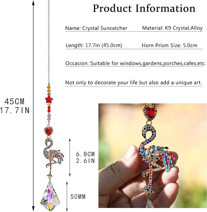 Flamingo Colorful Crystal Rhinestones Suncatcher Window Hang Pendant, Hanging Crystals for Windows,Christmas Tree,Wedding Decor-VerdiqueGarden