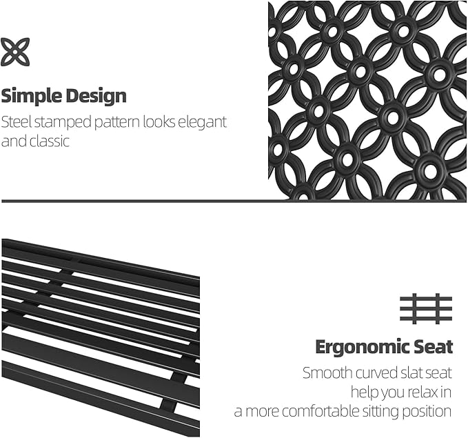 Grand patio 50" Outdoor Bench Garden Bench with Armrests Bench for Outdoors Lawn Yard Porch Black-VerdiqueGarden