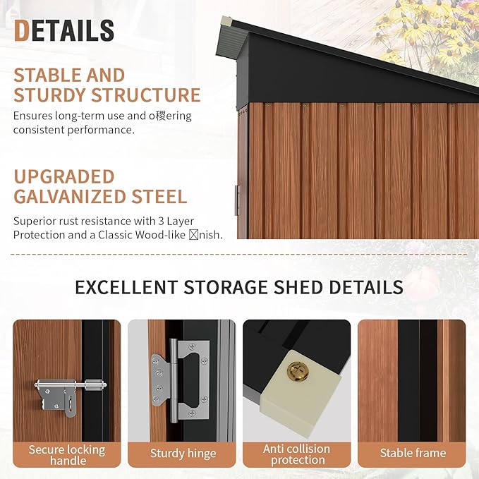 5x3 Ft Storage Shed, Outdoor Metal Shed with Lock, Small Lean to Shed, Compact Vertical Outside Bike Tiny House for Garden, Backyard, Patio, Tool-VerdiqueGarden