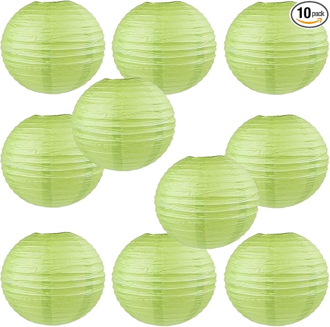 WYZworks - Round Paper Lanterns 10 Pack (Green Grape, 8") - Hanging Paper Lanterns Lamp for Wedding, Birthday, Party and Home Decorations with 8", 10", 12", 16" Option-VerdiqueGarden