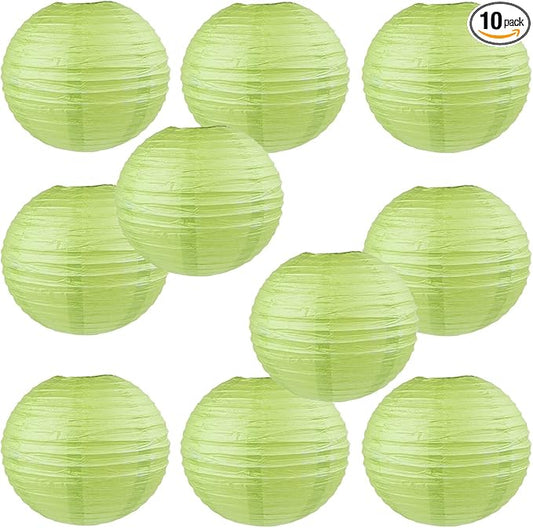 WYZworks - Round Paper Lanterns 10 Pack (Green Grape, 8") - Hanging Paper Lanterns Lamp for Wedding, Birthday, Party and Home Decorations with 8", 10", 12", 16" Option-VerdiqueGarden