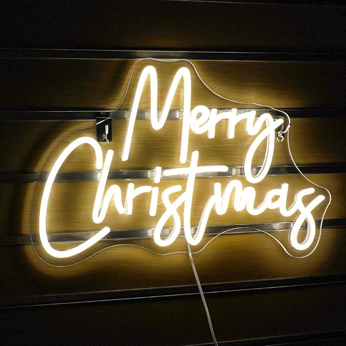 WLHOPE Merry Christmas Neon Sign,Warm White Christmas Neon Signs for Wall Decor,Dimmable Merry Christmas Led Signs for Christmas Party Backdrop Bedroom Window Bar Club Shop,Christmas Gift Decoration-VerdiqueGarden