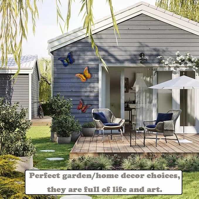 3 Pcs Metal Butterfly Wall Decor, Colorful Animal Wall Panel - Perfect Home Decor Accent with Yellow, Red, and Blue Butterfly (Butterfly)-VerdiqueGarden